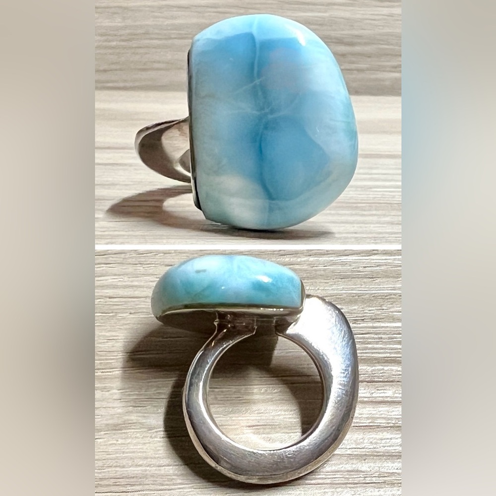 Vintage Designer Signed Guerrero Sterling Silver Larimar Ring, Size 5, 21.4g
